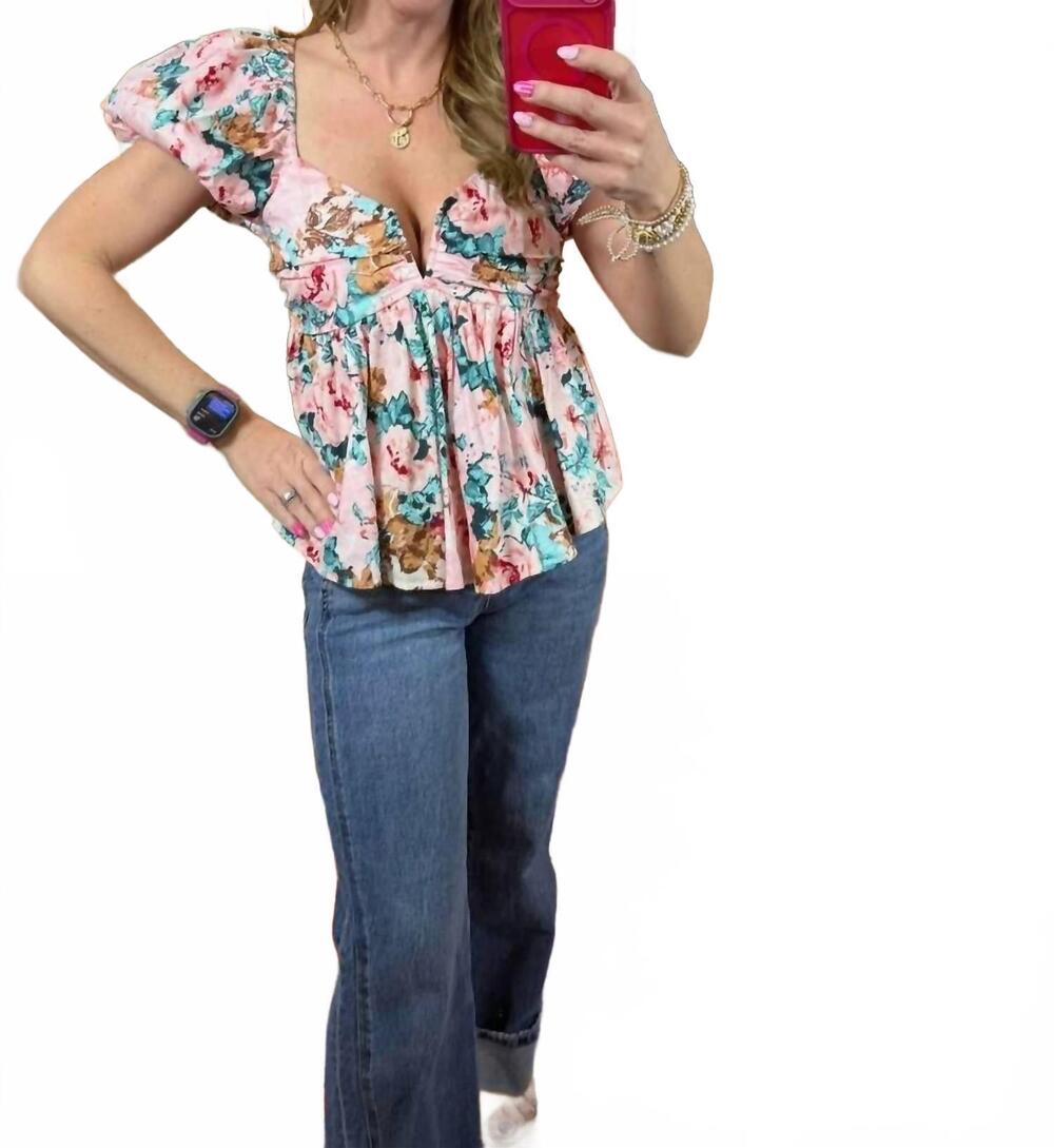 NEW BUDDYLOVE puff sleeve sweetheart neckline top in floral print